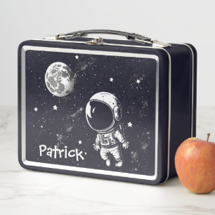 Caja de metal divertida de astronauta en el espaci