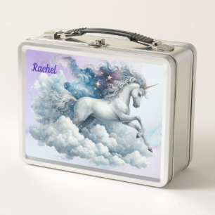 Caja de metal para almuerzo de unicornio rosa y az