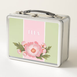 Caja de metal para almuerzo floral rosa linda