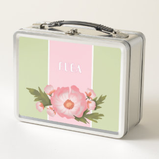 Caja de metal para almuerzo floral rosa linda