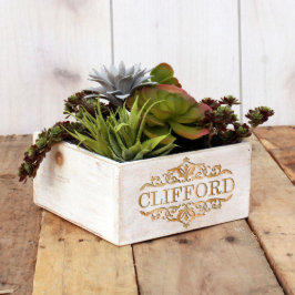 Caja de Plantador de Madera Grabada con Lavado Bla