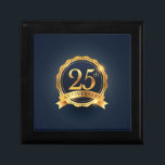Caja De Regalo 25to Aniversario de boda<br><div class="desc">Emblema de oro de lujo de la celebración de la insignia del ornamento de la cinta de la boda</div>
