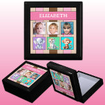 Caja De Regalo 3 foto lindos animales nombre pinchazo marrón rosa<br><div class="desc">Mantén la caja de regalo para los niños. Reemplace las 3 fotos con las suyas y agregue un nombre. Rosa,  marrón y crema,  con rayas y lindos animales.</div>