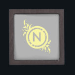 Caja De Regalo Amarillo sobre monograma gris floral<br><div class="desc">Un bonito amarillo sobre el diseño de un monograma gris.</div>