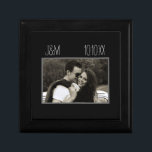 Caja De Regalo Amor Aniversario Pareja Foto Fecha Iniciales Negro<br><div class="desc">Esta caja de conservas está diseñada con un fondo negro,  una foto personalizado de su elección y una fecha y un monograma! Hace un gran regalo para un aniversario,  una ducha de novia o un cumpleaños.</div>