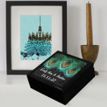 Caja De Regalo Aniversario de la boda Damasco de las plumas de pa<br><div class="desc">Boda Negro Lacquer Keepsake Personalizado Diseñador Caja de joyas personalizada o caja de memoria Elegante Boda único Navidades de aniversario regalos o regalos de Día de San Valentín</div>