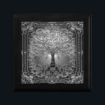Caja De Regalo Árbol plateado de la antaño luz interior rústica<br><div class="desc">Un bonito diseño ornamentado con un árbol plateado de la vida con un marco ornamentado y un corazón en las raíces. Hay un fondo del cielo nocturno.</div>