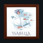 Caja De Regalo Ballenas acuáticas y peces singulares<br><div class="desc">Cuadros acuáticos de ballena con globos cardíacos y escuela de amigos de peces de fondo blanco. texto de personalizable</div>