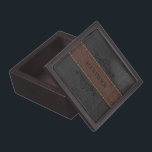 Caja De Regalo Bandas de cuero de color negro y marrón<br><div class="desc">Imagen de elegante textura de cuero envejecido negro y marrón con efecto de puntos. Monograma de personalizable con acentos de remolinos negros.</div>