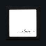 Caja De Regalo Black White Modern Script Girly Monograma Nombre<br><div class="desc">Guión simple negro y blanco Monograma Nombre joyería Keepsake Box. Esto hace que la graduación perfecta,  el cumpleaños,  el boda,  la ducha de novia,  el aniversario,  la ducha de bebé o la fiesta de soltera sea un regalo para alguien que ama el lujo glam y los estilos de moda.</div>