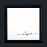 Caja De Regalo Black White Modern Script Girly Monograma Nombre<br><div class="desc">Guión simple negro y blanco Monograma Nombre joyería Keepsake Box. Esto hace que la graduación perfecta,  el cumpleaños,  el boda,  la ducha de novia,  el aniversario,  la ducha de bebé o la fiesta de soltera sea un regalo para alguien que ama el lujo glam y los estilos de moda.</div>