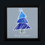Caja De Regalo Blue Sketchy Christmas Tree Regalo Box<br><div class="desc">Patrón lindo y colorido con árboles de navidad garabateados. Un regalo perfecto para los Navidades.</div>