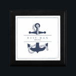 Caja De Regalo Boda de Anclaje de Ola Azul V2 Navy/Wht ID836<br><div class="desc">Las piezas de esta elegante suite nupcial presentan un estilo náutico clásico con un aspecto limpio y minimalista. Las elegantes olas en tonos de agua a azul marino y el ilustracion de ancla y cuerda aportan un toque único. Un fondo blanco con una fina tubería azul marino y una gran...</div>
