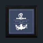 Caja De Regalo Boda de anclaje de onda azul V2 Wht/Navy ID836<br><div class="desc">Las piezas de esta elegante suite nupcial presentan un estilo náutico clásico con un aspecto limpio y minimalista. Las elegantes olas en tonos de agua a azul marino y el ilustracion de ancla y cuerda aportan un toque único. Un fondo azul marino con una fina tubería blanca y una gran...</div>
