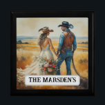 Caja De Regalo Boda de color del país occidental<br><div class="desc">Country Western Boda Watercolor Gift Box. Pintura romántica de recién casados en un ambiente rústico de campo, dedicado a empezar juntos sus vidas. Esta imagen fue hecha en parte por AI. Parece una pintura acuarela hecha a mano. Hace un gran regalo para los recién casados de vaqueros y vaqueros. Simplemente...</div>