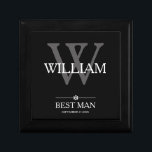 Caja De Regalo Boda Mejor regalo de hombre Nombre personalizado E<br><div class="desc">Boda Mejor Regalo Hombre Guión Monograma Nombre Personalizado Elegante Guay Keepsake Caja de Regalo. Haga clic en personalizar esta plantilla para personalizar con el nombre inicial, el nombre de pila y la fecha del monograma de forma rápida y sencilla. Coincidiendo con los artículos de regalo del mejor hombre en las...</div>