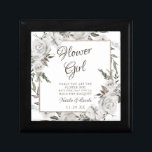 Caja De Regalo Cita personalizada de Chica de Flor de Coraje Vint<br><div class="desc">Rosas y Flores Vintage de Flores Blancas y Oro Rosa. Un estilo clásico vintage y elegante, con muchas hojas y follaje gris, marfil blanco, oro Rosa, rosa sucio, verde pálido y gris. Con elementos florales pintados a mano, fuentes clásicas vintage de guiones y elegante marco cuadrado geométrico Rosa Purpurina oro...</div>