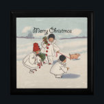 Caja De Regalo Clásico Vintage Christmas Snow Child<br><div class="desc">¡Qué gran carta de Navidades! De una tarjeta de Navidades de 1916,  que muestra a niños nevados caminando con su cerdito en la nieve. ¡Festividad y gracia!</div>