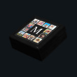Caja De Regalo Collage de fotos personalizado familiar personaliz<br><div class="desc">Crea tu propio collage personalizado de 12 fotos,  caja de regalo con tus imágenes personalizados en un sencillo fondo negro moderno. La cara de la caja de regalo también incluye su monograma. Añade tus fotos,  diseños o obras de arte favoritas para crear algo realmente único.</div>