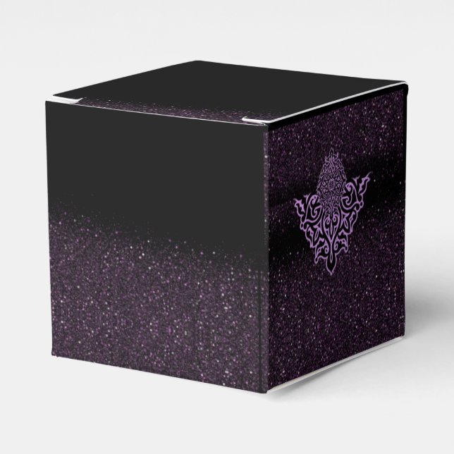 Caja de regalo con decoración y purpurina morado (Costado Anverso)