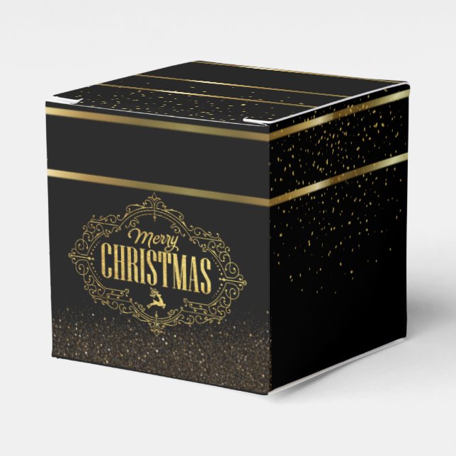 Caja de regalo con feliz navidad negro con dorado (Costado Anverso)