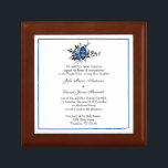Caja De Regalo Cruz de invitaciones a la boda floral azul católic<br><div class="desc">Con una hermosa invitación a la boda para mantener a la novia y a Groom con flores azules y un crucifijo de oro y anillos de boda.</div>