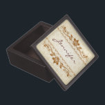 Caja De Regalo Damascates de color beige y marrón y Swirtopos flo<br><div class="desc">Elegantes damascos vintage y remolinos florales de diseño en tonos marrones y beige claro. Personalizado y monograma opcional</div>