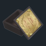 Caja De Regalo Damasco De Oro Y Aniversario Del Oro Del Corazón<br><div class="desc">Sencillo y elegante damasco de oro y corazones de oro - 50 aniversario de boda de oro</div>