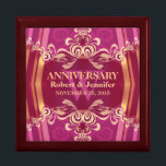 Caja de regalo de aniversario de Boda de monograma<br><div class="desc">Lugar digital único y elegante en diseño rosa morado y dorado - Exquisito y elegante boda, aniversario o compromiso presente. Personaliza con nombres, fecha de aniversario y monograma o números - hecho en una maravillosa caja de regalo de madera para guardar baratijas, joyería para tus quequitos especiales. Hace un regalo...</div>