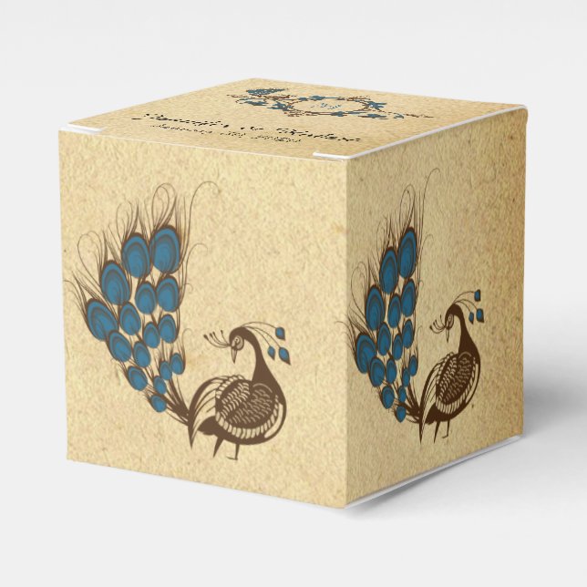 Caja de regalo de boda con monograma de pavo real  (Costado Anverso)