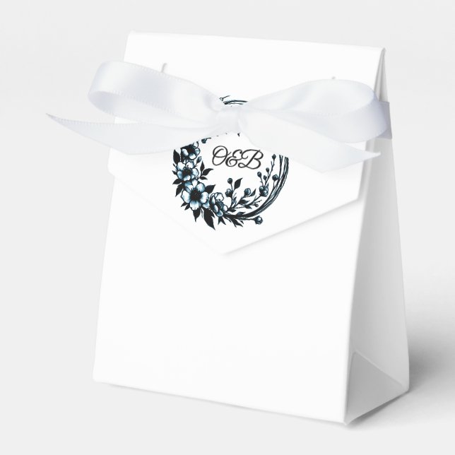 Caja de regalo de boda con monograma floral elegan (Front Side)