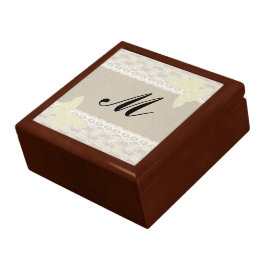 Caja De Regalo De Monograma De Burlap Y Lace