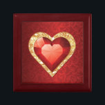 Caja de regalo de rubíes del efecto de la piedra<br><div class="desc">Efecto de rubíes de la piedra preciosa del corazón sobre fondo rojo del damasco. Joyero precioso del regalo para su amado.</div>
