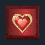 Caja de regalo de rubíes del efecto de la piedra<br><div class="desc">Efecto de rubíes de la piedra preciosa del corazón sobre fondo rojo del damasco. Joyero precioso del regalo para su amado.</div>