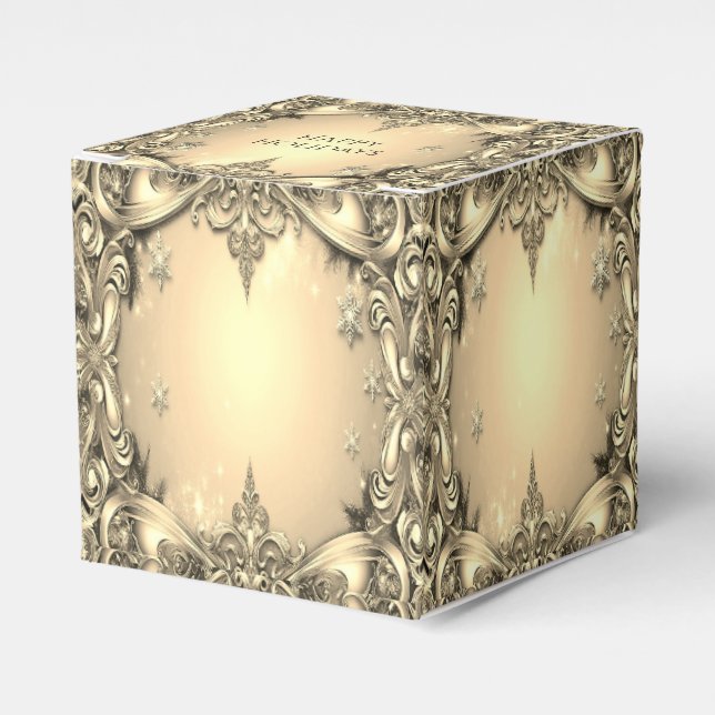 Caja de regalo de vacaciones con decoración dorada (Costado Anverso)