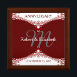 Caja de regalo del aniversario del Boda de encaje<br><div class="desc">Lugar de arte fractal único y elegante en rojo profundo y blanco - Exquisito y elegante boda, aniversario o compromiso presente. Personaliza con nombres, fecha de aniversario y monograma o números - hecho en una maravillosa caja de regalo de madera para guardar baratijas, joyería para tus quequitos especiales. Hace un...</div>