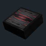 Caja De Regalo Diseño geométrico metálico negro y rojo<br><div class="desc">Imagen de un negro metálico con acentos rojos,  diseño masculino moderno. Monograma opcional.</div>