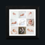 Caja De Regalo dulce azul donut 1º cumpleaños multifoto<br><div class="desc">lindo collage de fotos de primer cumpleaños de donut azul. Diseño de texto de escritura moderno. Parte de una colección.</div>