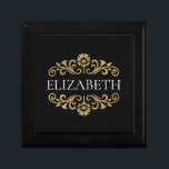 Caja De Regalo Elegante colegio de oficinas de oro negro en Monog<br><div class="desc">Una elegante caja de regalo en negro y oro floreciente. Añade tu nombre entre el florecimiento floral de oro en la parte delantera. Diseñado para ti por Blackberry Boulevard.</div>