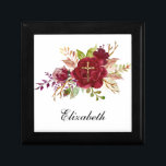 Caja De Regalo Elegantes Rosas de Borgoña Crucifix Bridesmaid<br><div class="desc">Con una hermosa imagen católica tradicional de un crucifijo de oro/anillos bodas sobre rosas de Borgoña. Se pueden modificar todo el texto y las fuentes.</div>