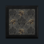Caja De Regalo Elegantes rosas de oro negro damasco gótico<br><div class="desc">Diseño elegante,  negro y dorado con rosas dorados y negros,  damasco negro y fondo antiguo manuscrito. Diseño elegante,  antiguo y gótico. Los elementos coincidentes están disponibles en mi tienda.</div>