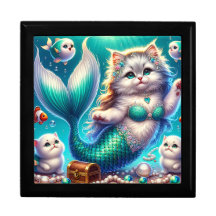"Gato sirena con gatitos" Keepsake Joyería