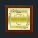 Caja De Regalo Gema de oro y Purpurina 50 cumpleaños dorado<br><div class="desc">Glamorosa y elegante posh 50th Golden Birthday, caja de regalo con elegantes decoraciones de joyas de piedra dorada y marco de borde purpurina a juego. Un diseño romántico para tu celebración. Todo el texto, el tipo de letra y el color de la letra son totalmente personalizables para satisfacer sus necesidades....</div>