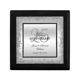 Caja De Regalo Glitzy Silver y Black 25º Aniversario del Boda   