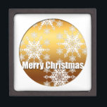 Caja De Regalo Gold Merry Christmas Snowflakes Gips Box 2<br><div class="desc">Bonita caja de regalo con copos de nieve en un círculo dorado sobre fondo blanco. No olvides toda la colección.</div>
