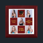 Caja De Regalo Graduación de Personalizado de Collage de fotos de<br><div class="desc">Una elegante caja de regalos de collage de fotos para personalizados de grado senior con cuadrados de marrón clásicos y escritura de oro para un estudiante de secundaria que se graduó con la clase de 2023. Personalizar con sus fotos de retrato senior, el nombre de la escuela y graduarse para...</div>