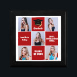 Caja De Regalo Graduación del Personalizado de Collage de fotos d<br><div class="desc">Una elegante caja de regalos de collage de fotos para personalizados de grado senior con cuadrados rojos clásicos para un estudiante de secundaria graduado con la clase de 2023. Personalizar con sus fotos de retrato senior, nombre escolar y clase de graduación bajo la elegante caligrafía para un gran regalo de...</div>