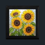 Caja De Regalo Jewelry Jeweld Sunflowers<br><div class="desc">Elegante y vibrante estampado de girasoles del centro en un efecto vidriero. Delicado y alegre. Perfecto para guardar joyas y otros tesoros,  o como regalo personal.</div>