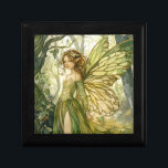 Caja De Regalo Keepsake de hadas boscosas encantadas<br><div class="desc">Caja de sake encantada de hadas de selva esmeralda para niños. Tonos verde esmeralda y dorado. Pixie de hadas al estilo original de la madera oscura.</div>
