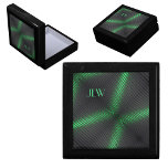 Caja De Regalo Manejo de madera de rayas verdes y negras vibrante<br><div class="desc">Las rayas verdes negras y vibrantes de una caja de bisutería de madera inspirada en el Art Deco son un regalo ideal y único. Personalizar con iniciales. Es un regalo único a ser valorado por guardar joyas, pasteles o tesoros en su interior. Un estilo moderno, contemporáneo y sofisticado con un...</div>